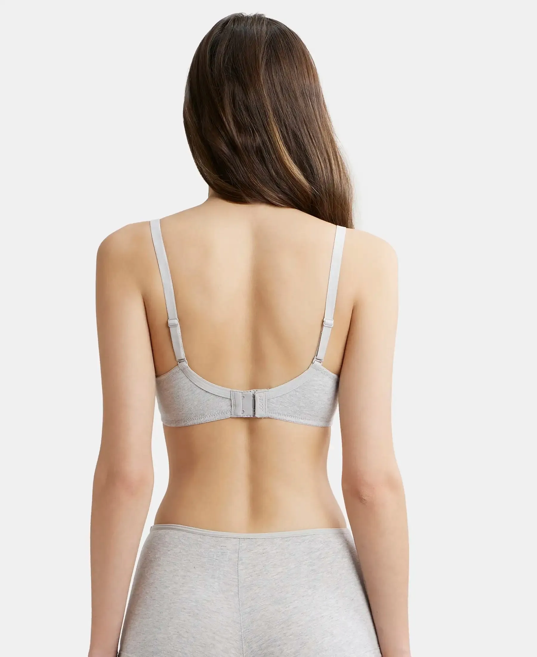 Wirefree Padded Super Combed Cotton Elastane Stretch Medium Coverage T-Shirt Bra with Detachable Straps - Steel Grey Melange