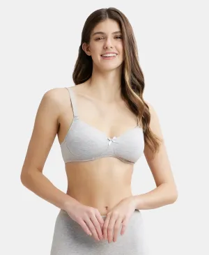 Wirefree Padded Super Combed Cotton Elastane Stretch Medium Coverage T-Shirt Bra with Detachable Straps - Steel Grey Melange
