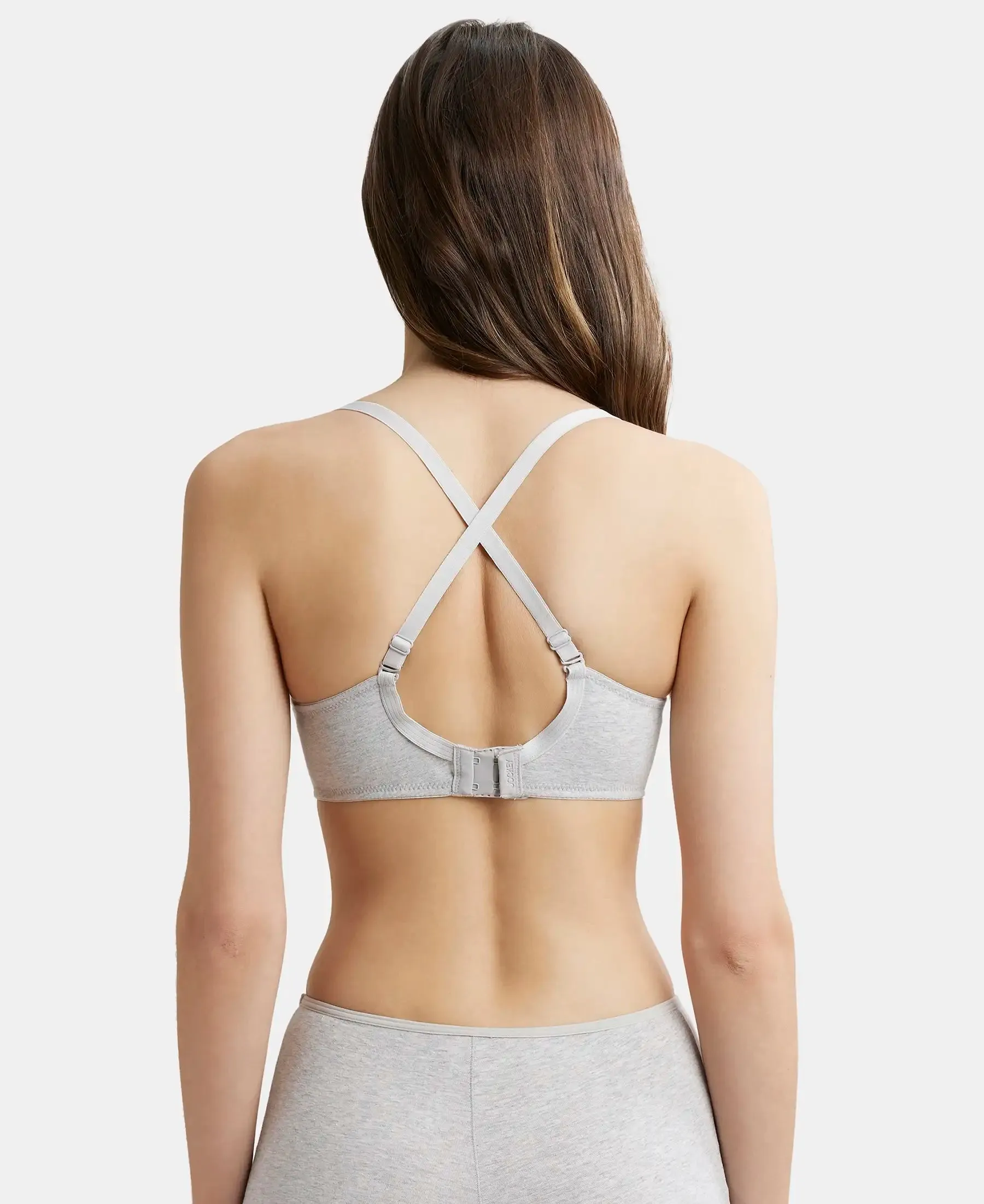 Wirefree Padded Super Combed Cotton Elastane Stretch Medium Coverage T-Shirt Bra with Detachable Straps - Steel Grey Melange