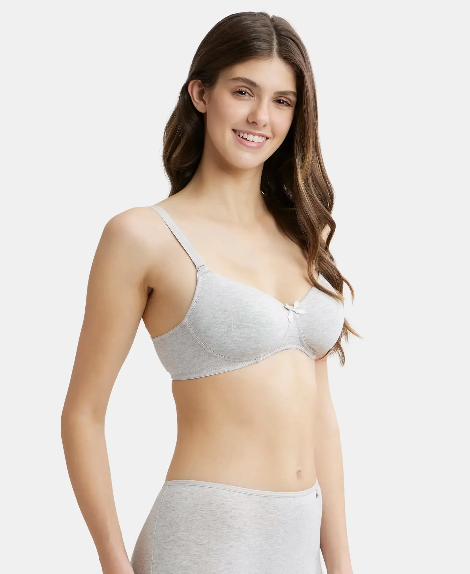 Wirefree Padded Super Combed Cotton Elastane Stretch Medium Coverage T-Shirt Bra with Detachable Straps - Steel Grey Melange