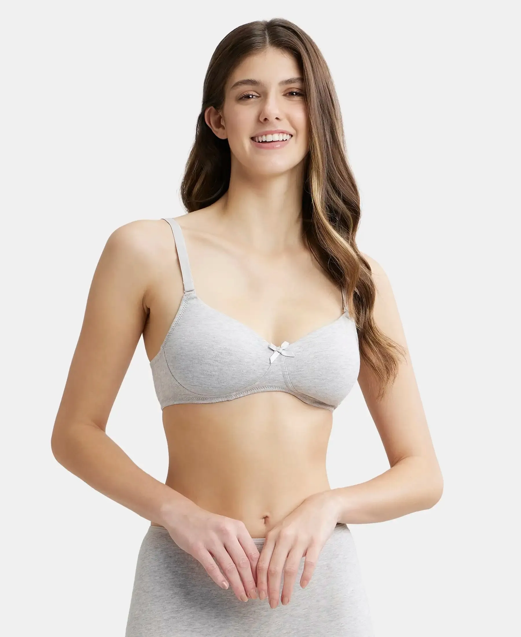 Wirefree Padded Super Combed Cotton Elastane Stretch Medium Coverage T-Shirt Bra with Detachable Straps - Steel Grey Melange