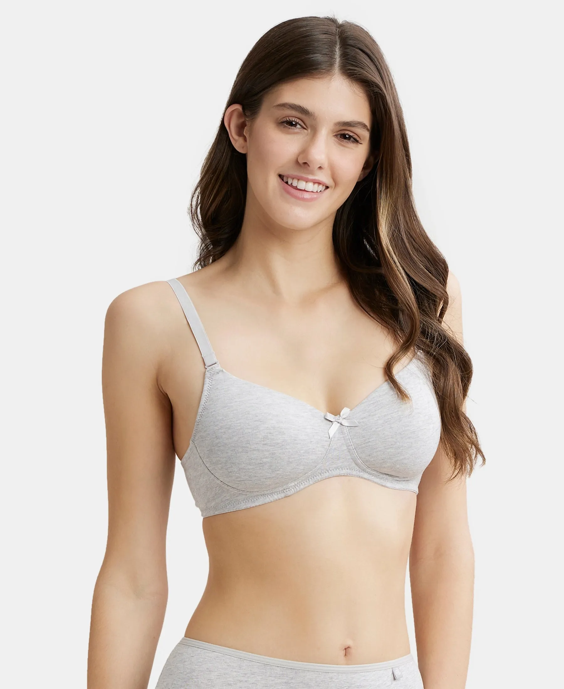 Wirefree Padded Super Combed Cotton Elastane Stretch Medium Coverage T-Shirt Bra with Detachable Straps - Steel Grey Melange