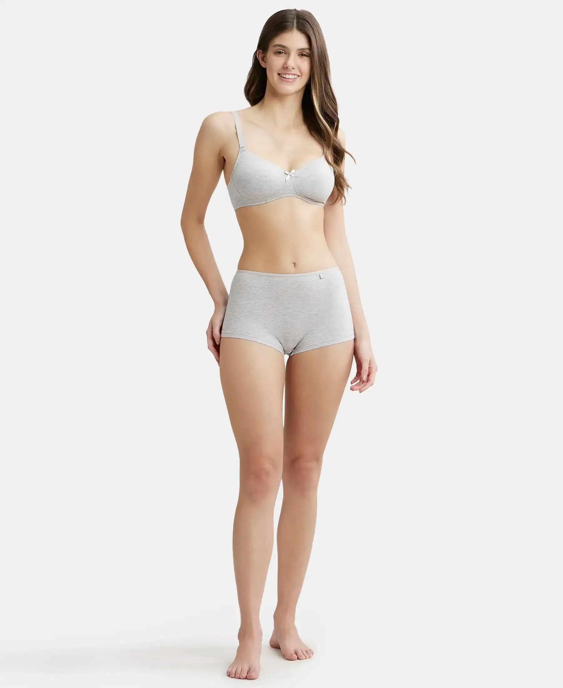 Wirefree Padded Super Combed Cotton Elastane Stretch Medium Coverage T-Shirt Bra with Detachable Straps - Steel Grey Melange