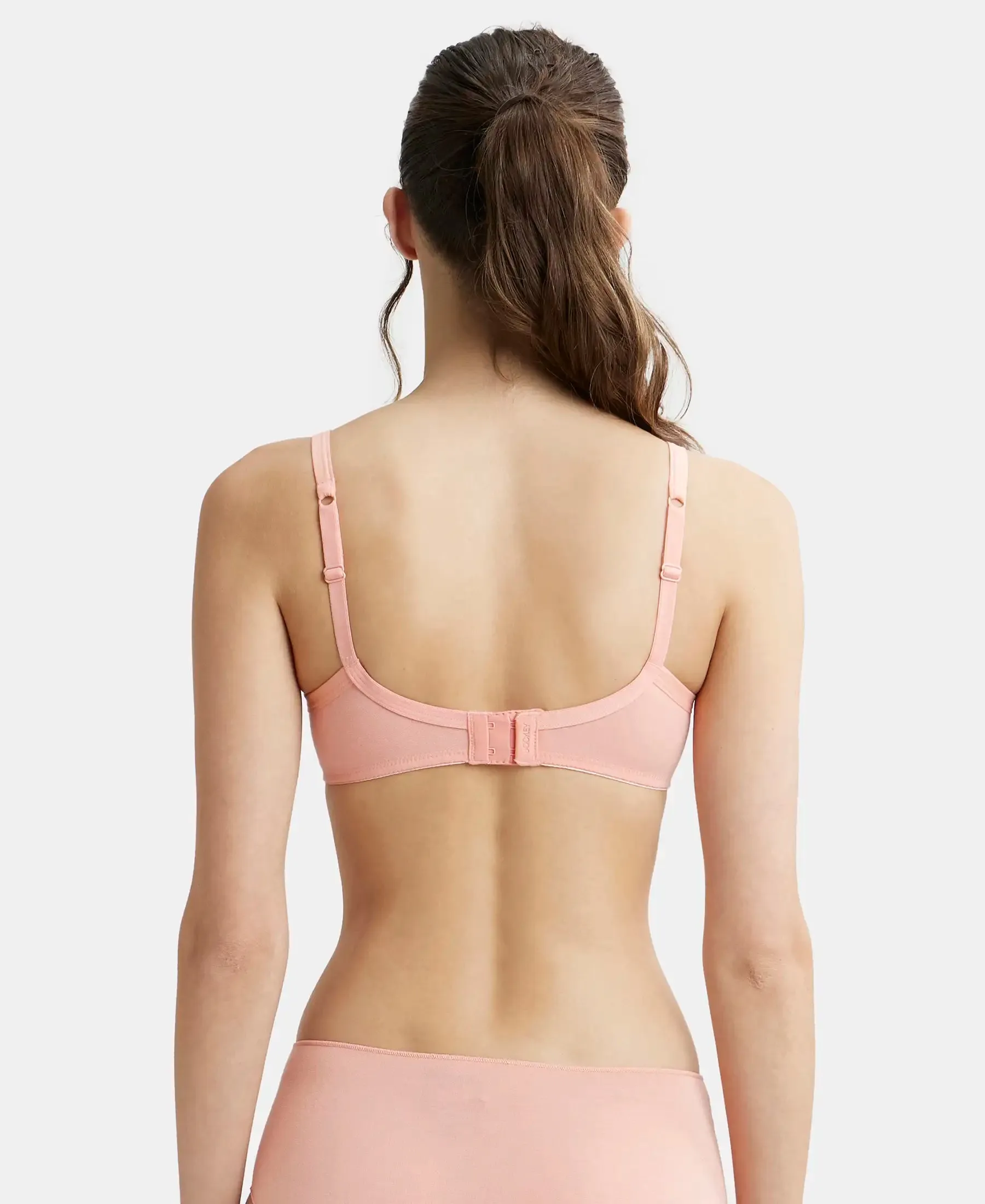 Wirefree Padded Super Combed Cotton Elastane Stretch Medium Coverage T-Shirt Bra with Lace Styling - Candlelight Peach