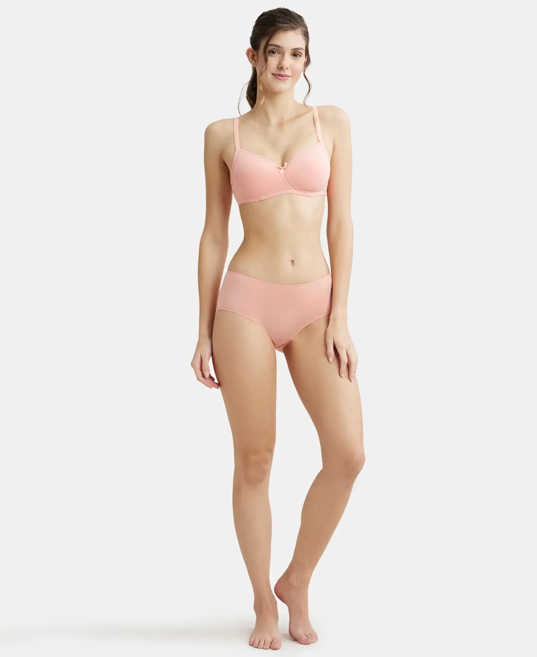 Wirefree Padded Super Combed Cotton Elastane Stretch Medium Coverage T-Shirt Bra with Lace Styling - Candlelight Peach