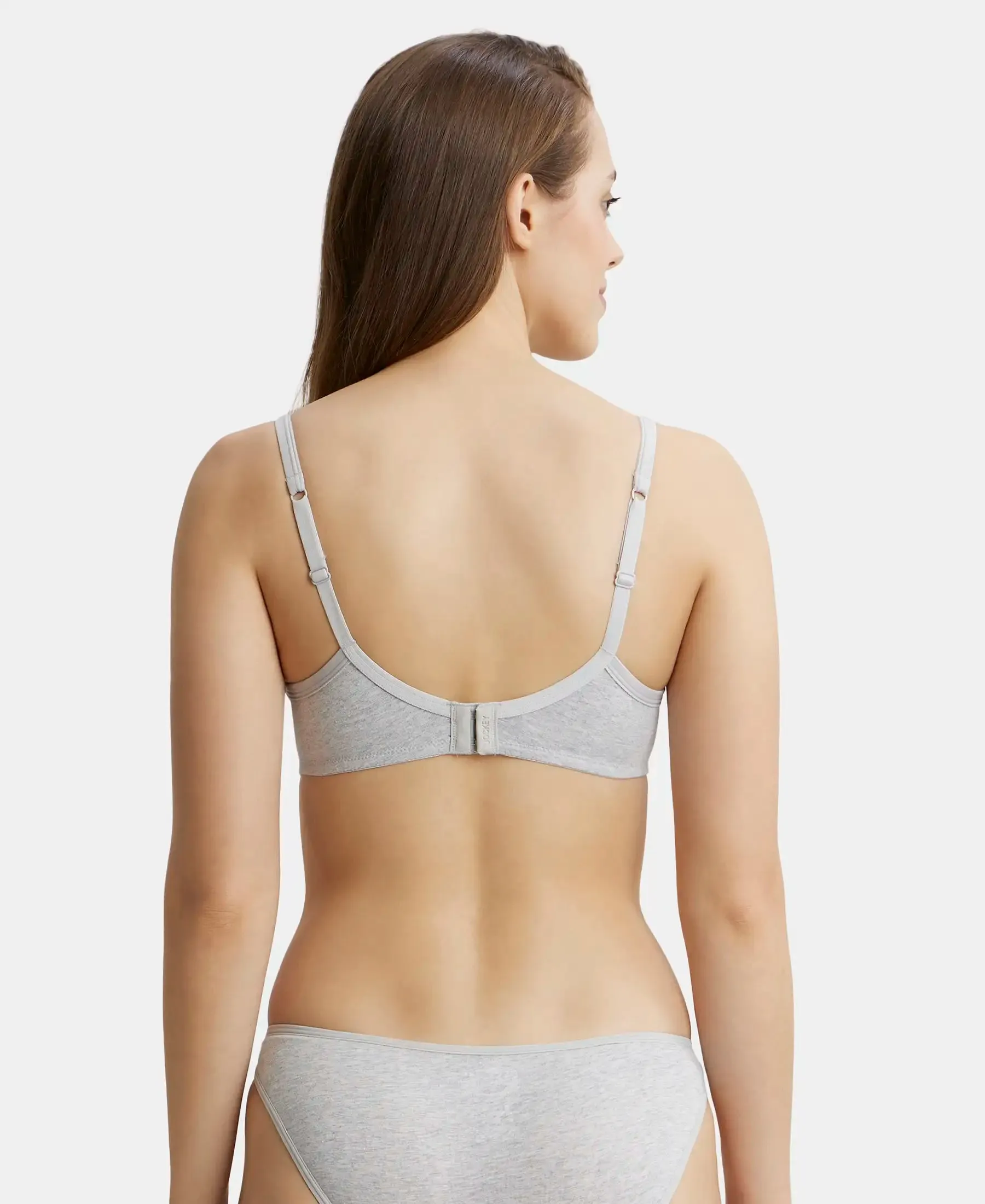 Wirefree Padded Super Combed Cotton Elastane Stretch Medium Coverage T-Shirt Bra with Lace Styling - Steel Grey Melange