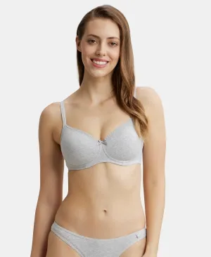 Wirefree Padded Super Combed Cotton Elastane Stretch Medium Coverage T-Shirt Bra with Lace Styling - Steel Grey Melange