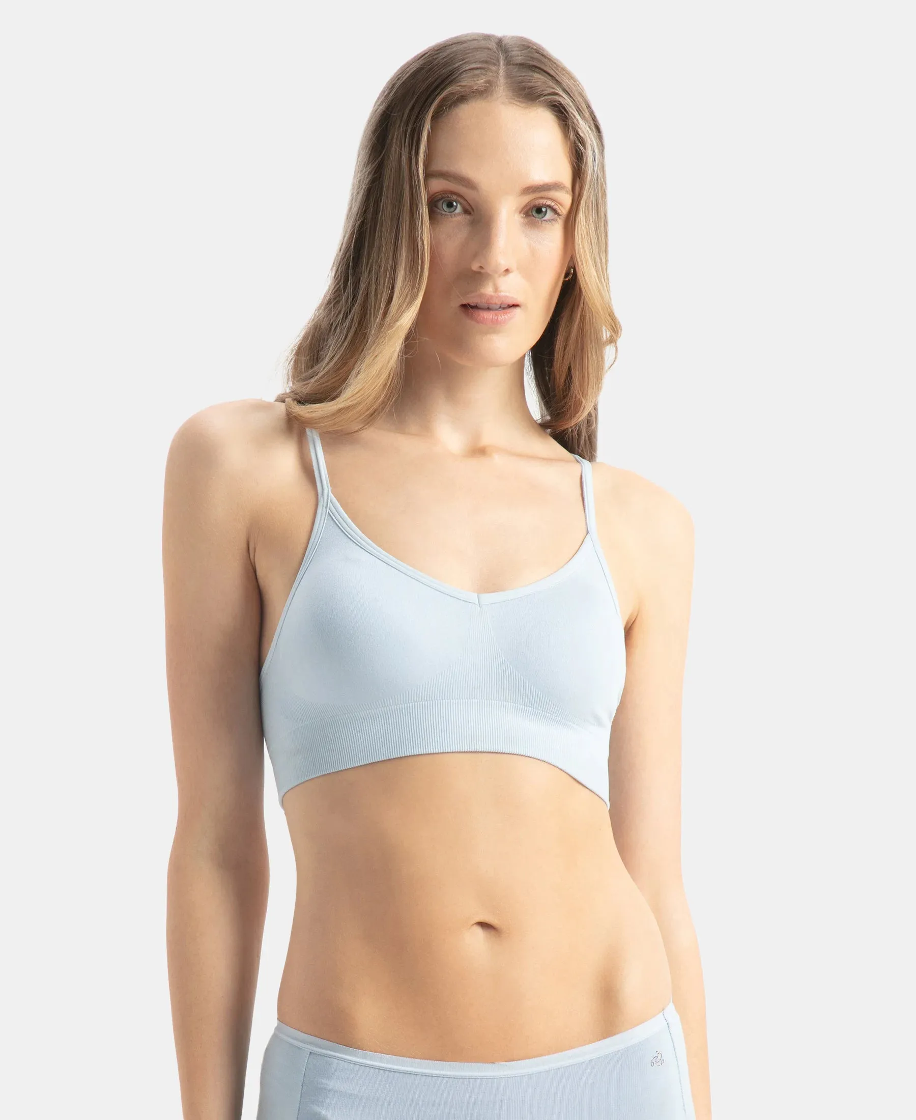 Wirefree Seamfree Non Padded Micro Touch Nylon Elastane Stretch Full Coverage Bra with Optional Cross Back Styling - Skyway
