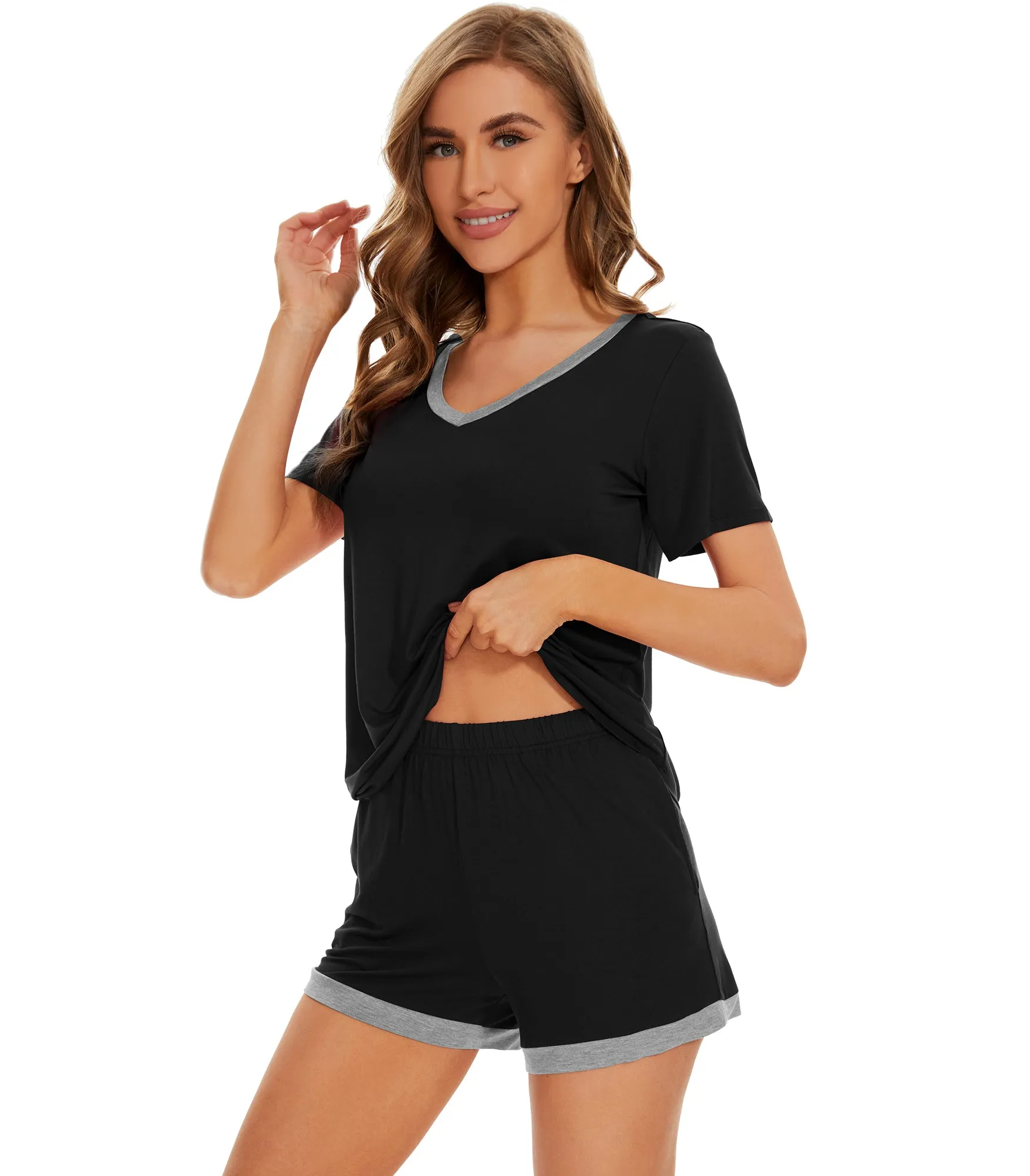 WiWi Bamboo Short Sleeve Pajama Sets for Women