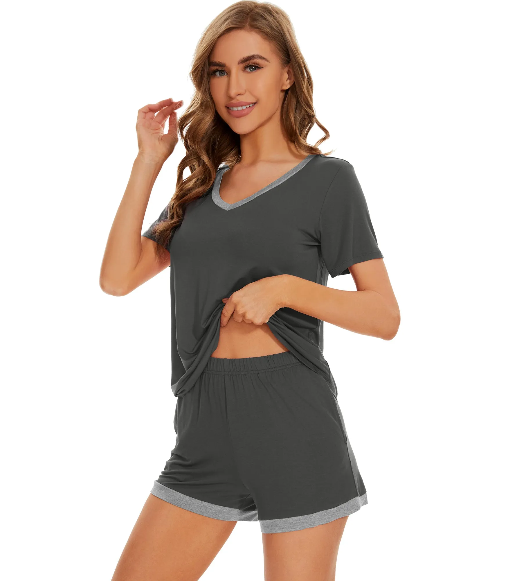 WiWi Bamboo Short Sleeve Pajama Sets for Women