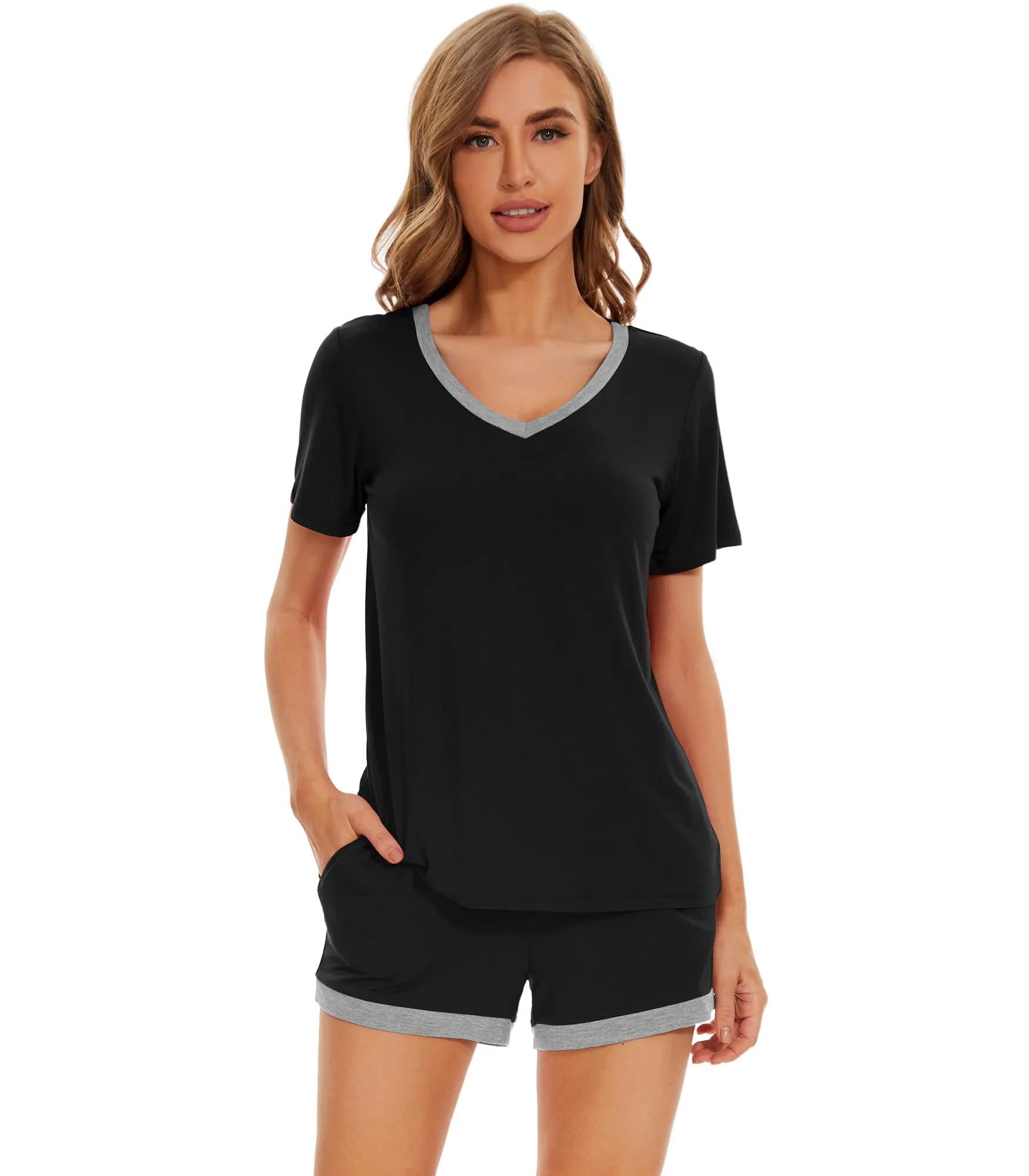 WiWi Bamboo Short Sleeve Pajama Sets for Women