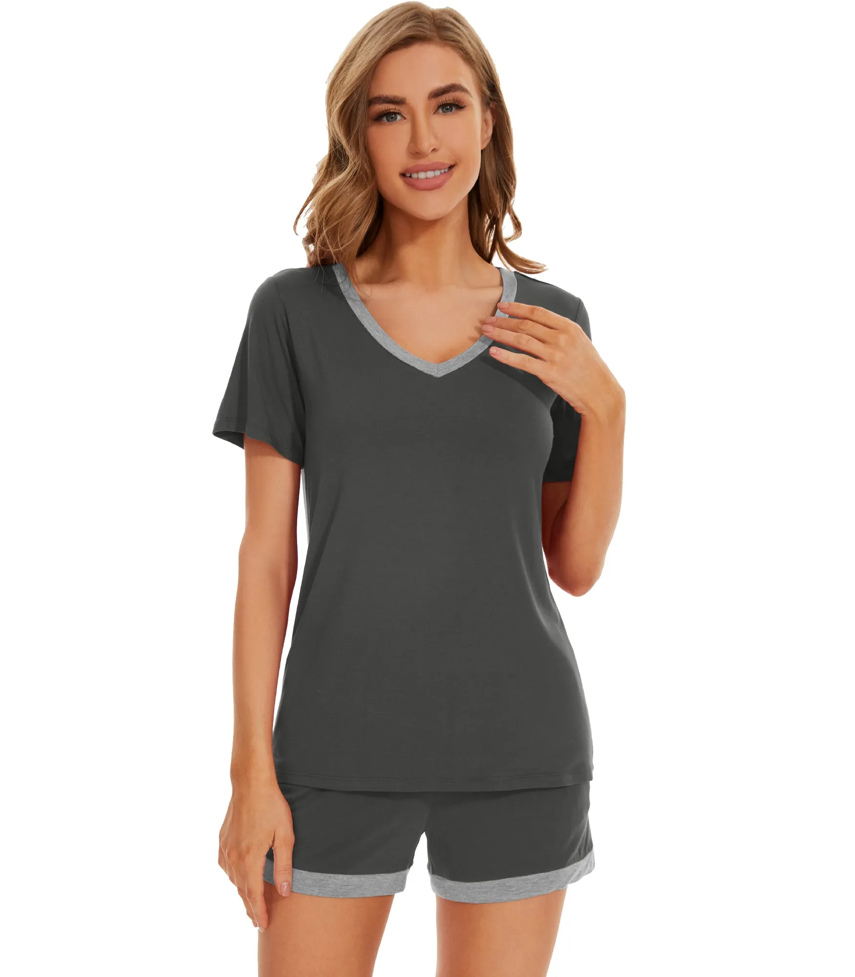 WiWi Bamboo Short Sleeve Pajama Sets for Women