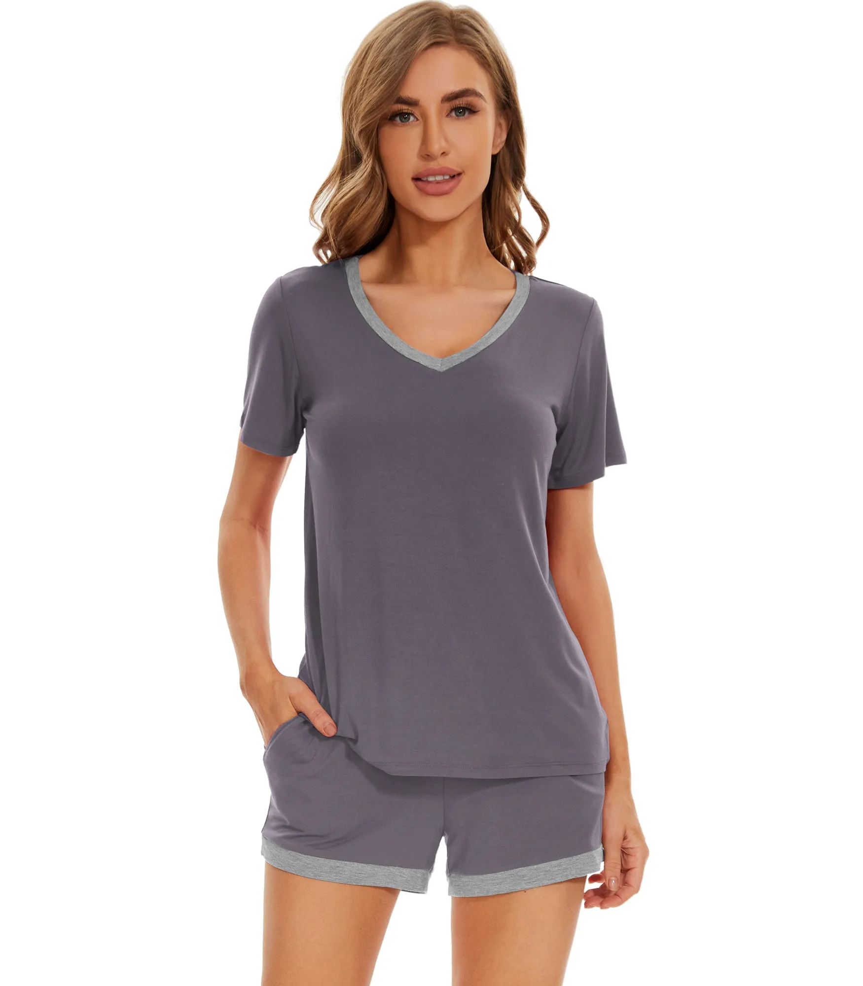 WiWi Bamboo Short Sleeve Pajama Sets for Women