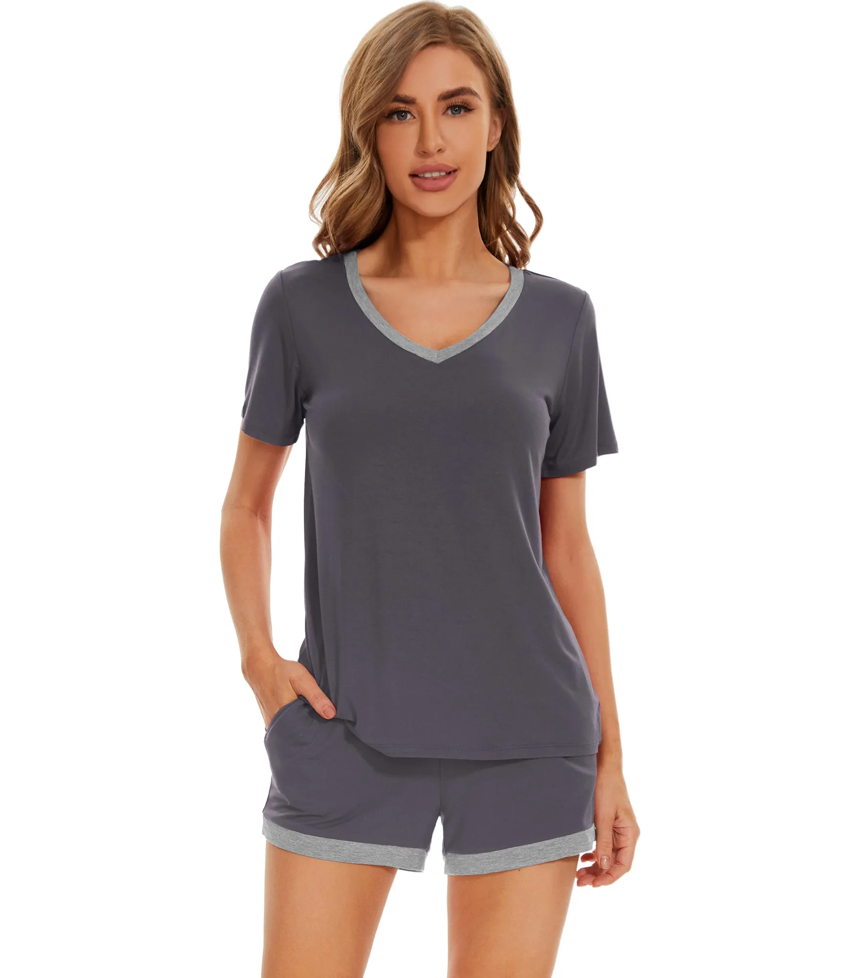 WiWi Bamboo Short Sleeve Pajama Sets for Women