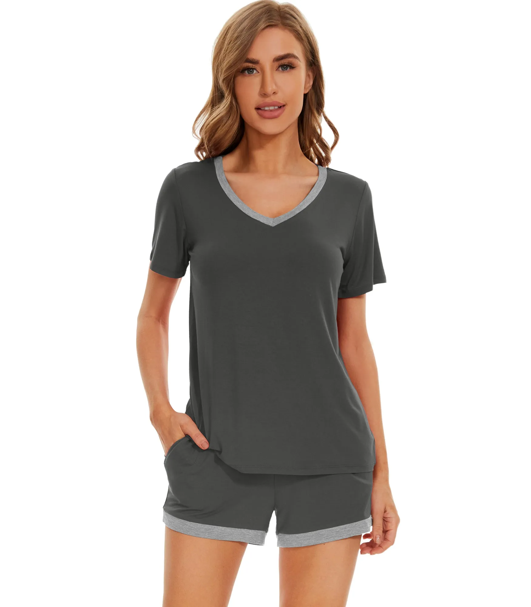 WiWi Bamboo Short Sleeve Pajama Sets for Women