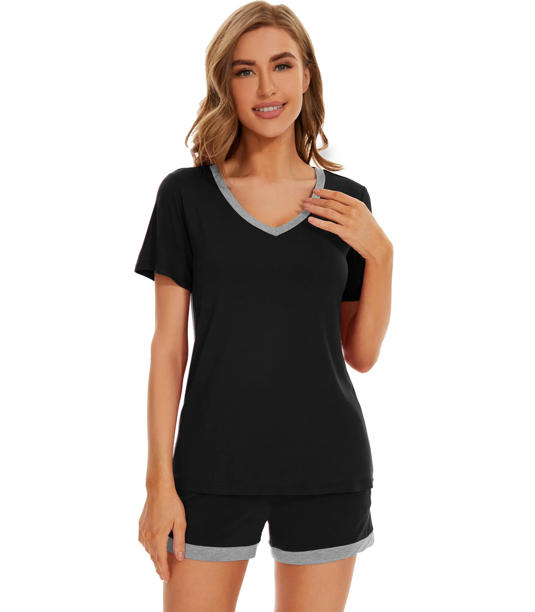 WiWi Bamboo Short Sleeve Pajama Sets for Women