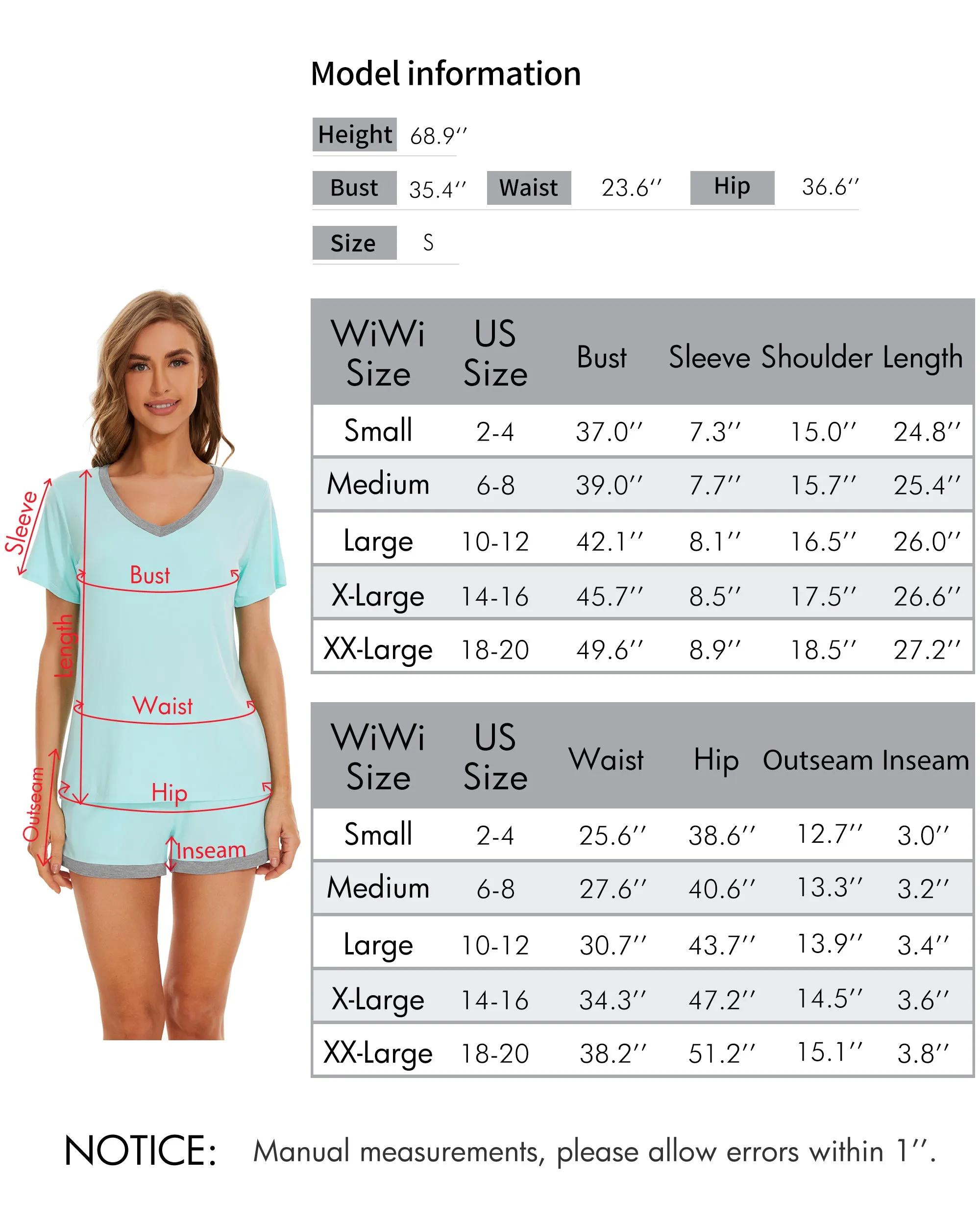 WiWi Bamboo Short Sleeve Pajama Sets for Women