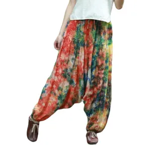 Women Casual Pants Female Trousers Baggy Boho Harem Pants Jumpsuit Leg Bloomers Smocked Casual Pants Leisure Wear