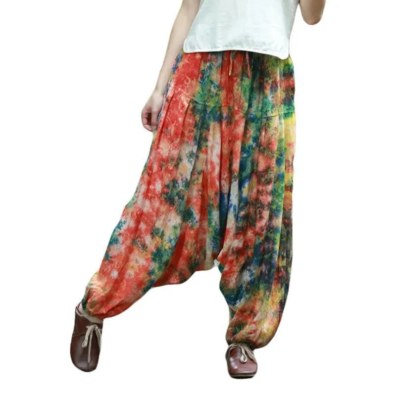 Women Casual Pants Female Trousers Baggy Boho Harem Pants Jumpsuit Leg Bloomers Smocked Casual Pants Leisure Wear