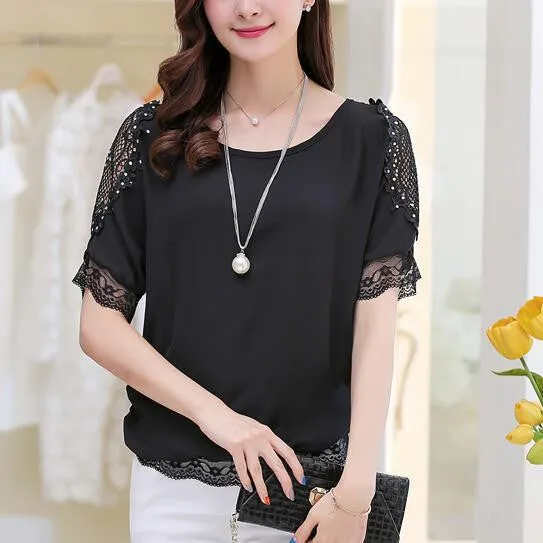 women chiffon lace shirt short-sleeved thin women loose fashion shirts blouse