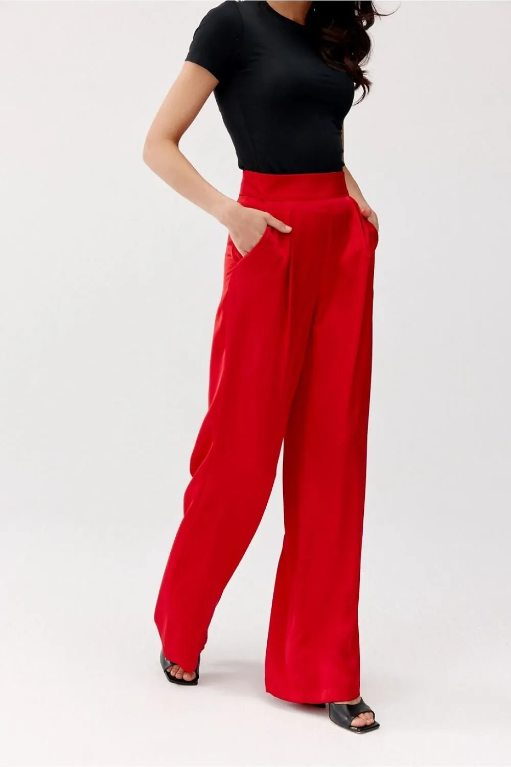 Women delicate satin wide legs pants