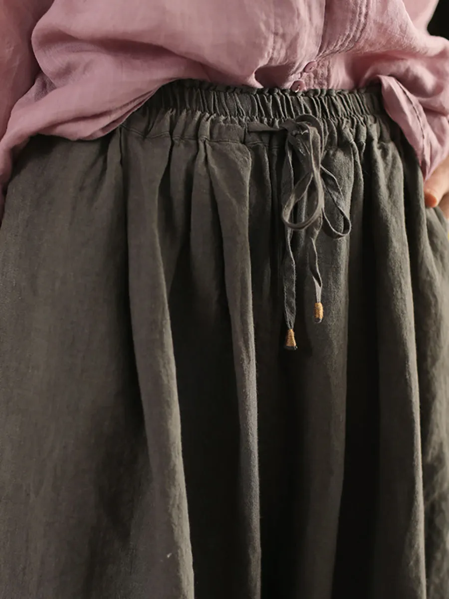 Women Summer Casual Pure Color 100%Linen Wide-leg Pants
