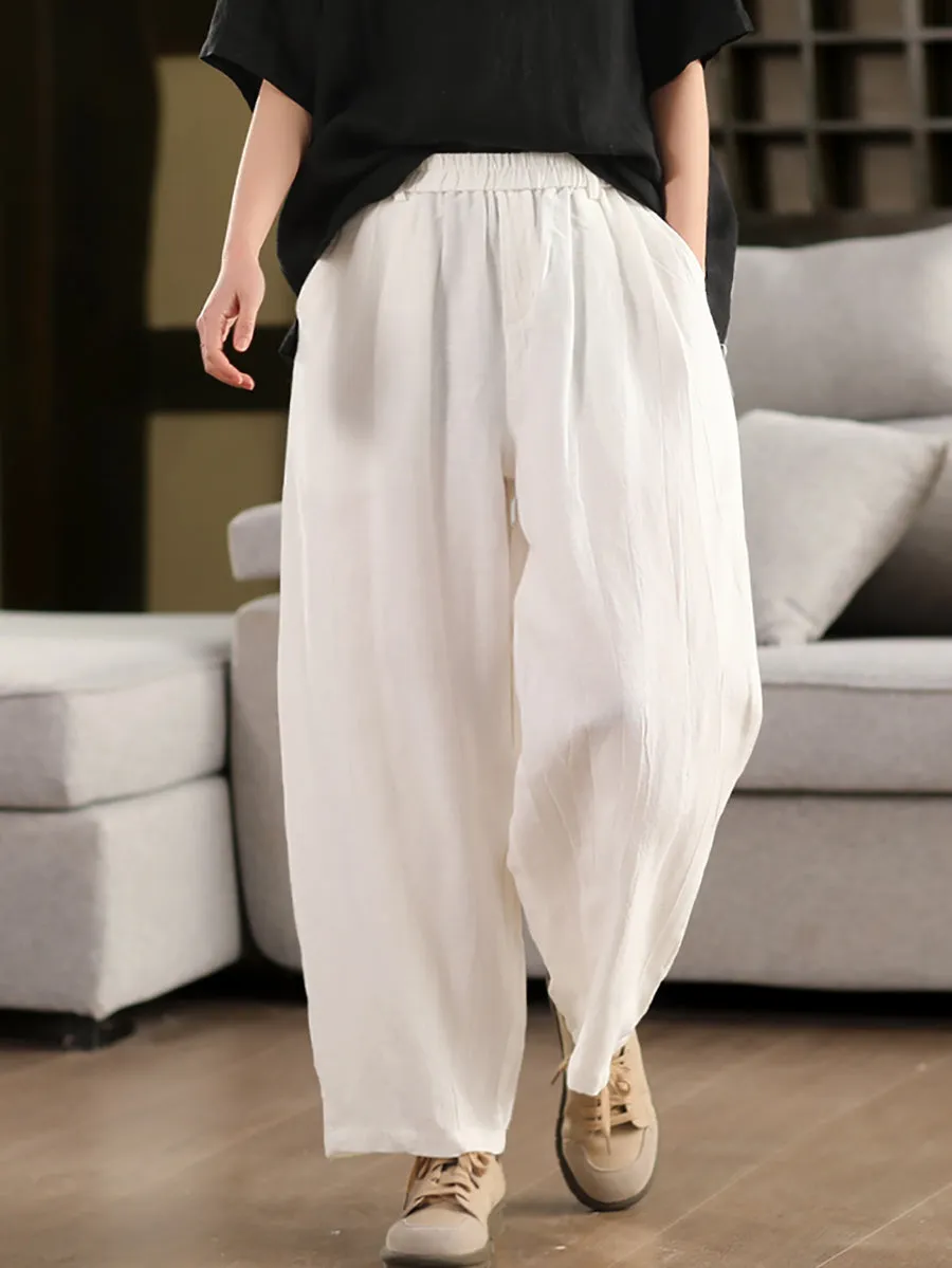 Women Summer Pure Color 100%Linen Harem Pants