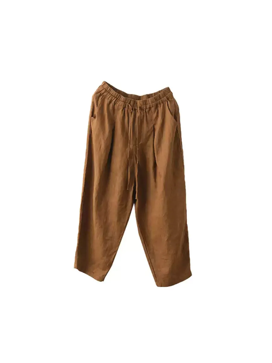 Women Summer Pure Color 100%Linen Harem Pants