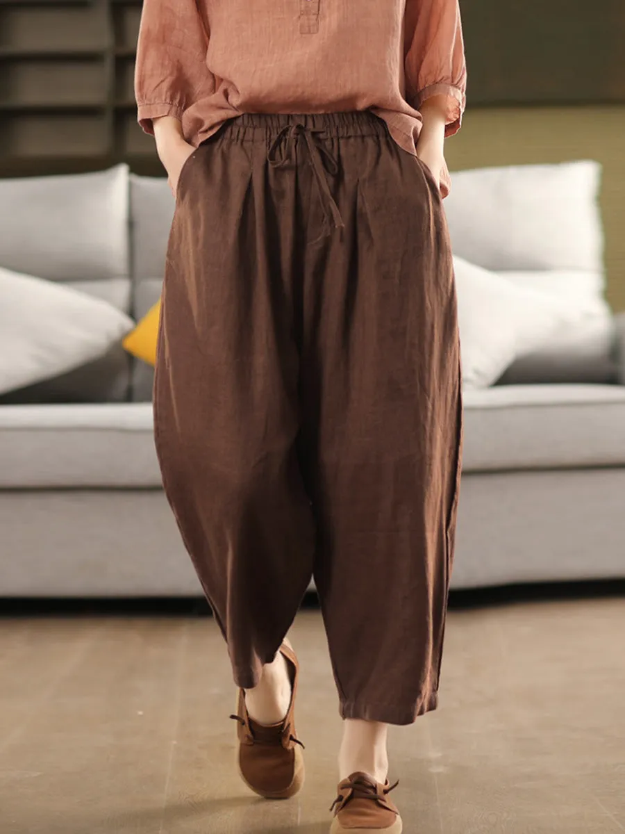 Women Summer Pure Color 100%Linen Harem Pants