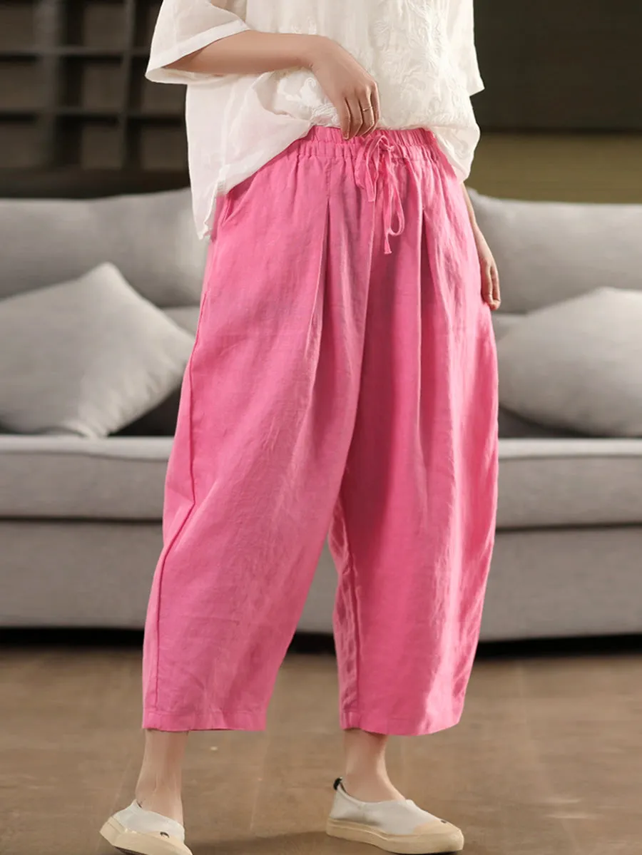 Women Summer Pure Color 100%Linen Harem Pants