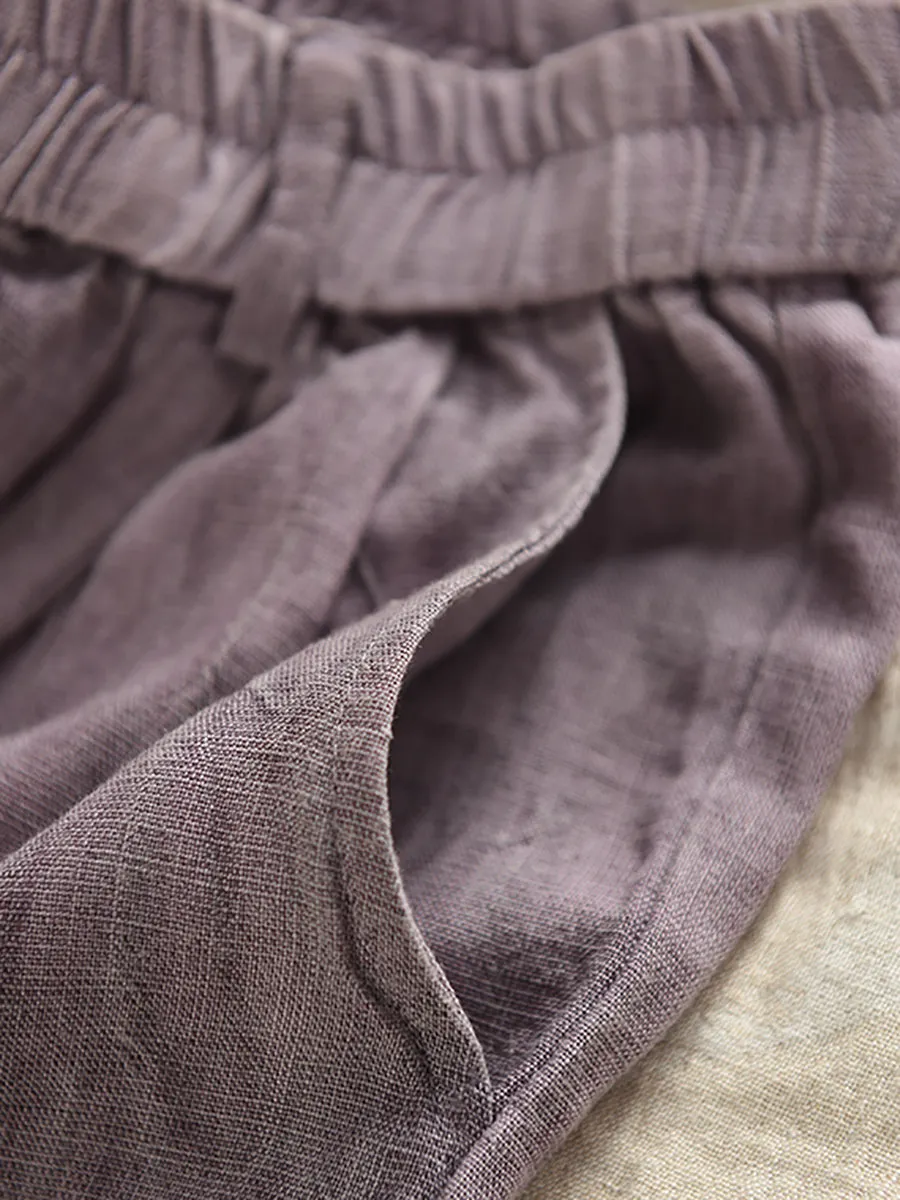 Women Summer Pure Color 100%Linen Harem Pants