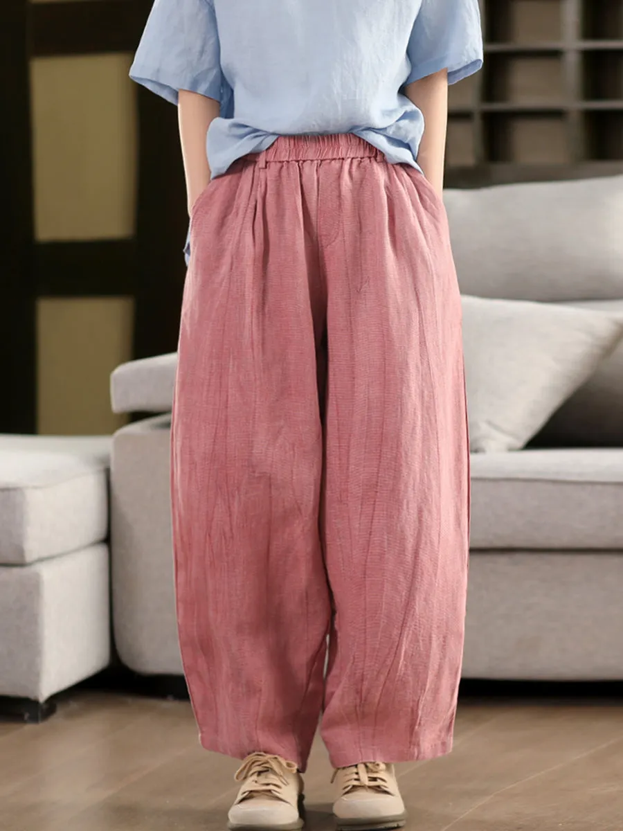 Women Summer Pure Color 100%Linen Harem Pants