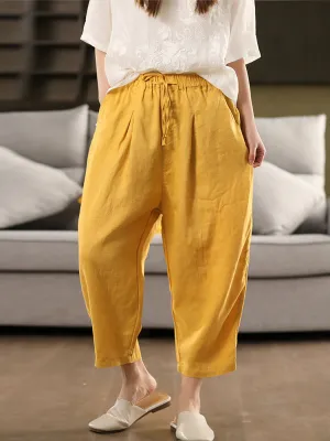 Women Summer Pure Color 100%Linen Harem Pants