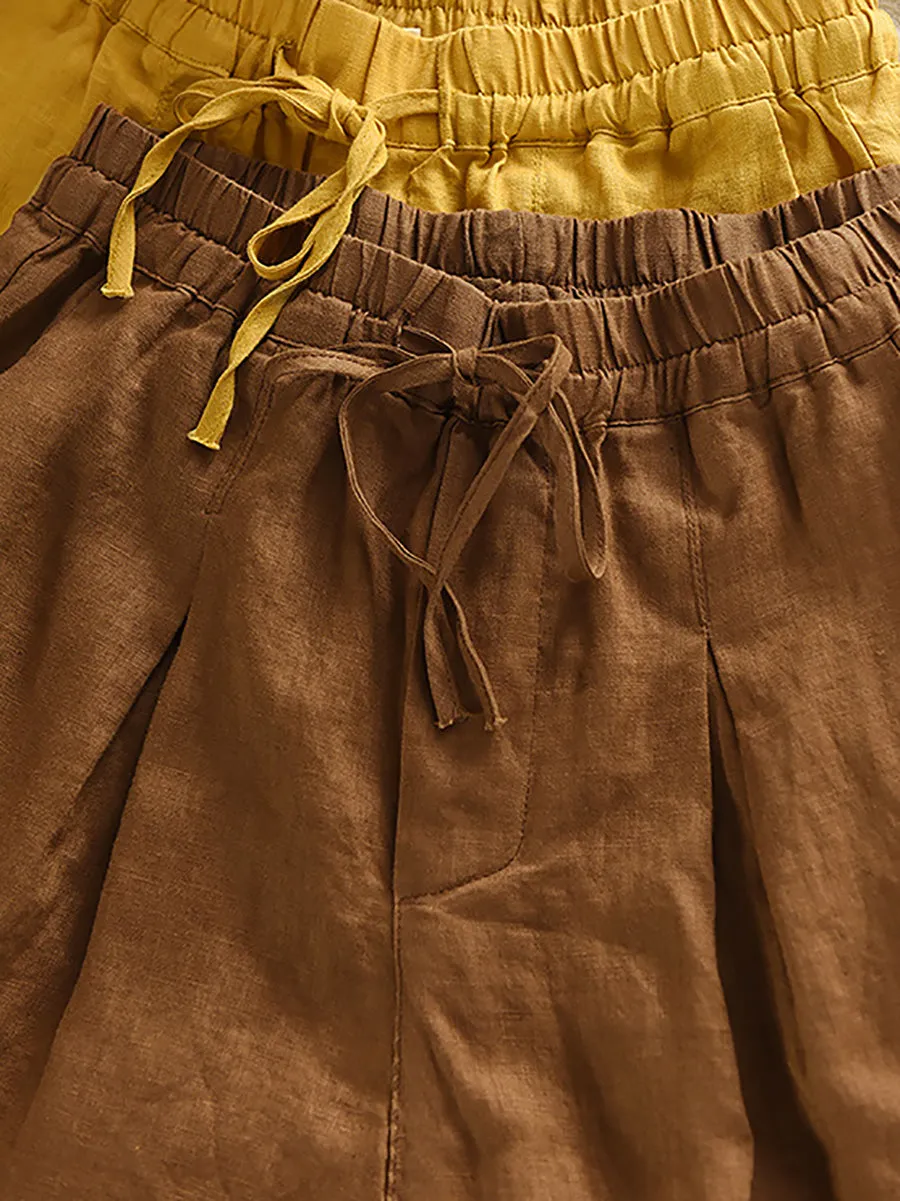 Women Summer Pure Color 100%Linen Harem Pants