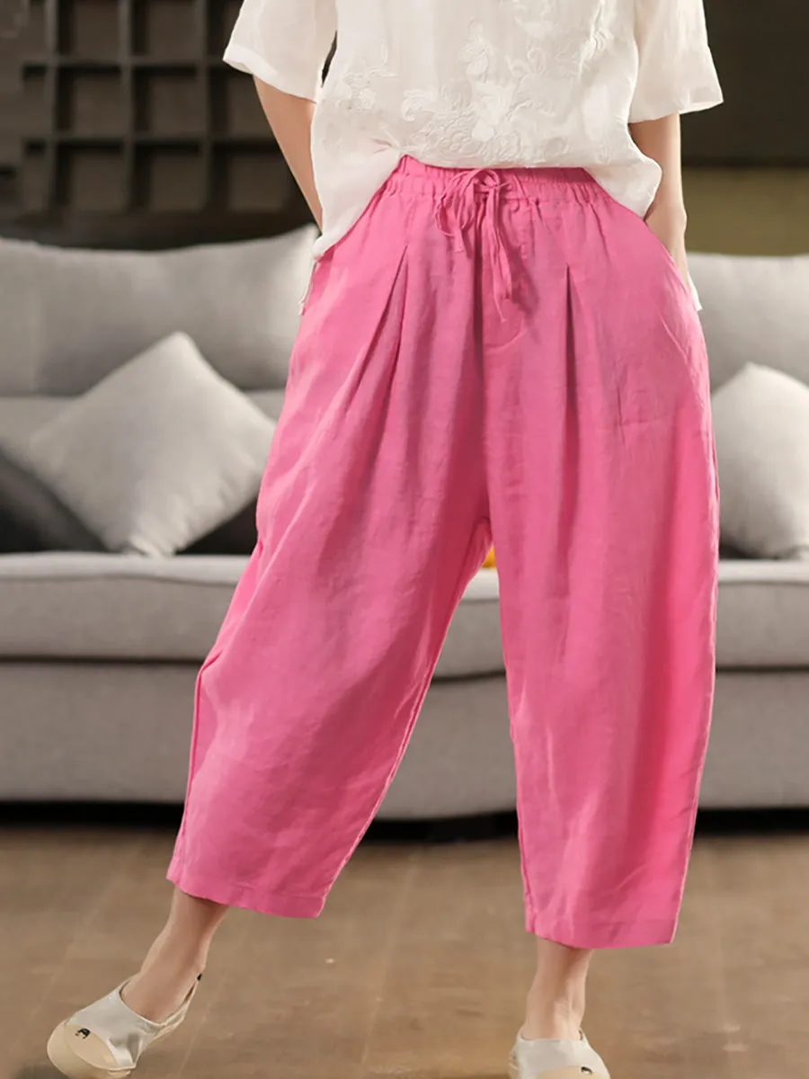 Women Summer Pure Color 100%Linen Harem Pants