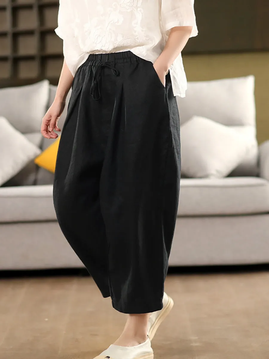 Women Summer Pure Color 100%Linen Harem Pants