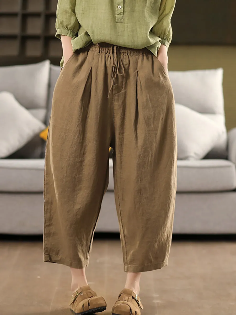 Women Summer Pure Color 100%Linen Harem Pants