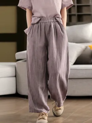 Women Summer Pure Color 100%Linen Harem Pants
