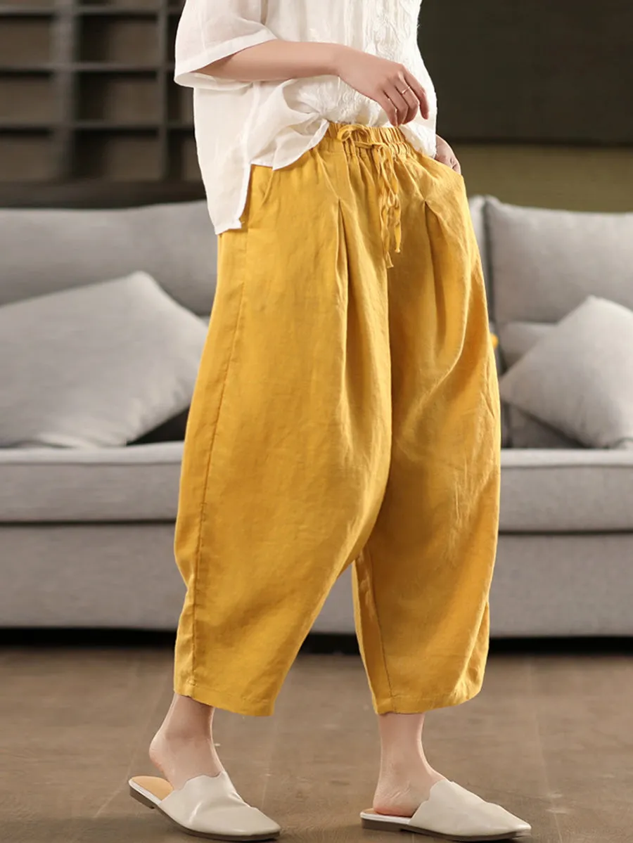 Women Summer Pure Color 100%Linen Harem Pants