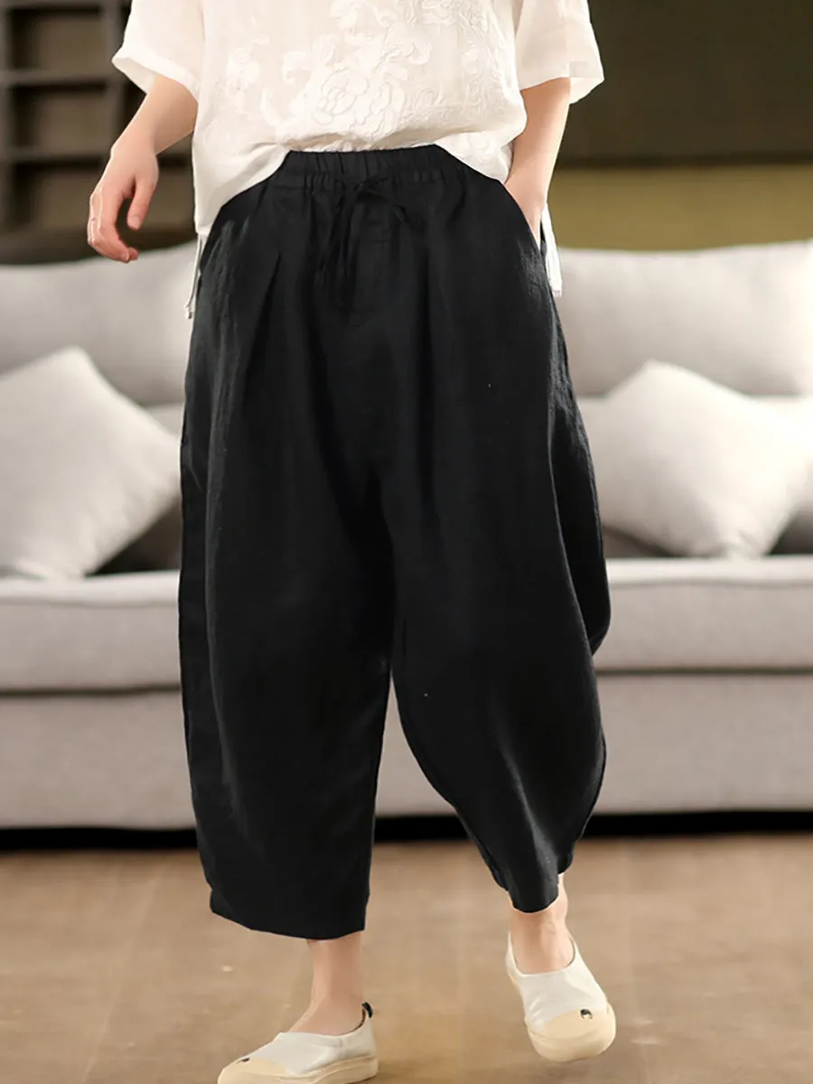 Women Summer Pure Color 100%Linen Harem Pants