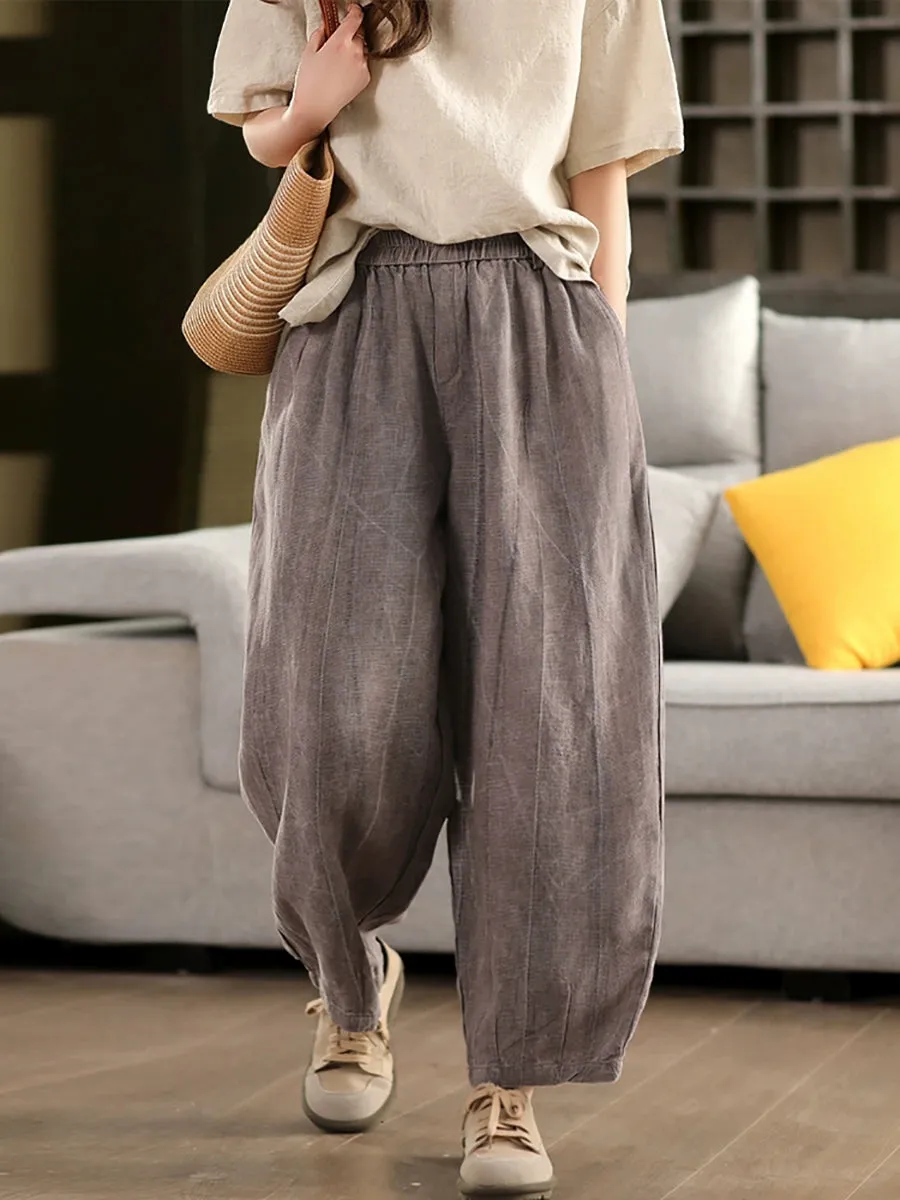 Women Summer Pure Color 100%Linen Harem Pants