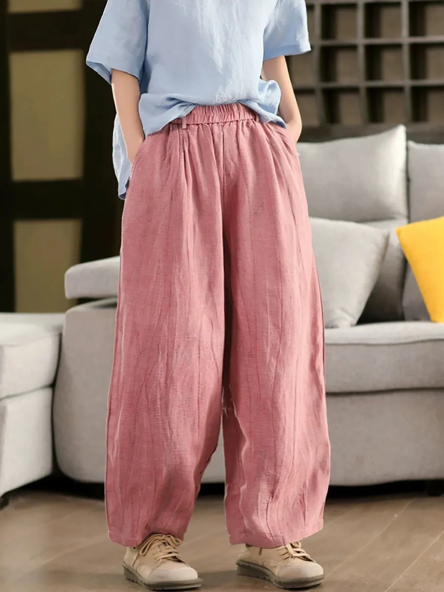 Women Summer Pure Color 100%Linen Harem Pants