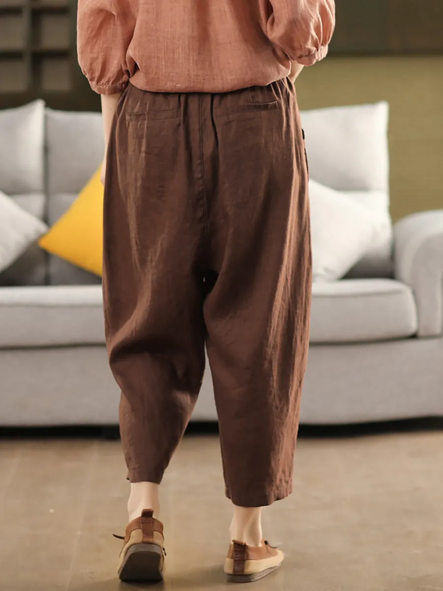 Women Summer Pure Color 100%Linen Harem Pants