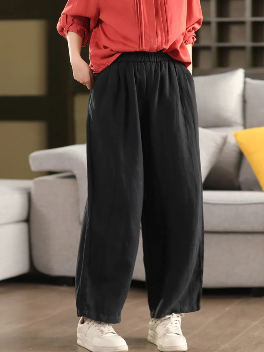 Women Summer Pure Color 100%Linen Harem Pants