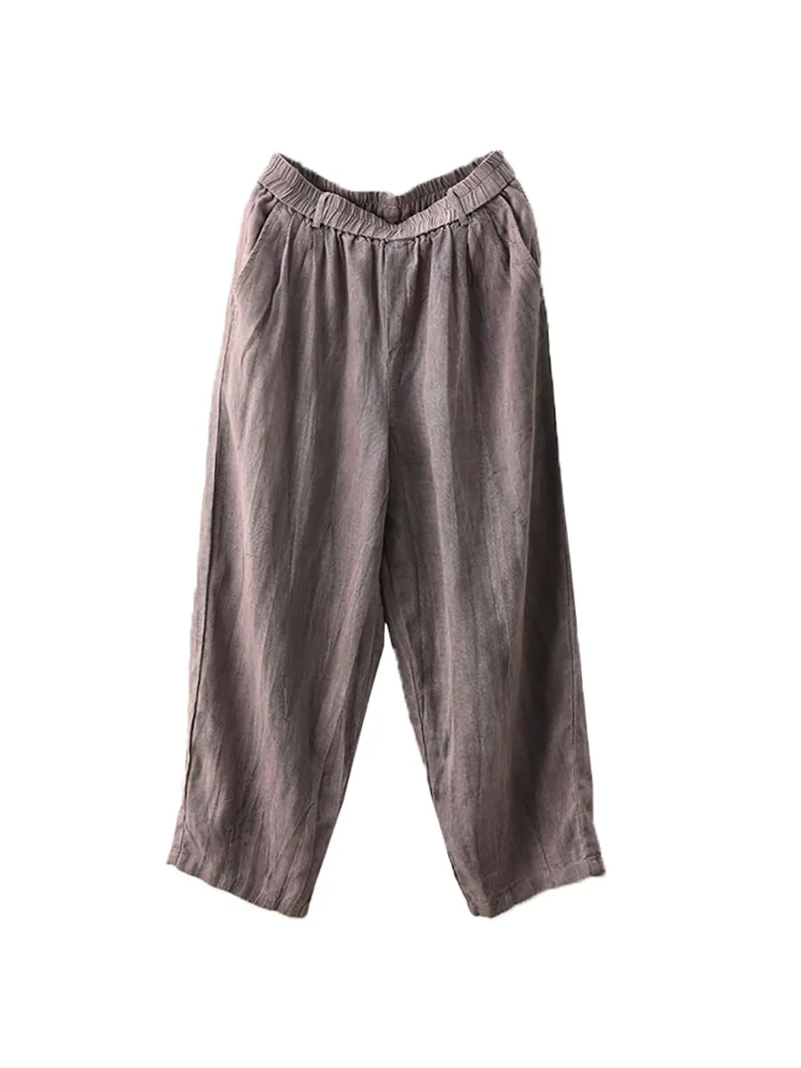 Women Summer Pure Color 100%Linen Harem Pants