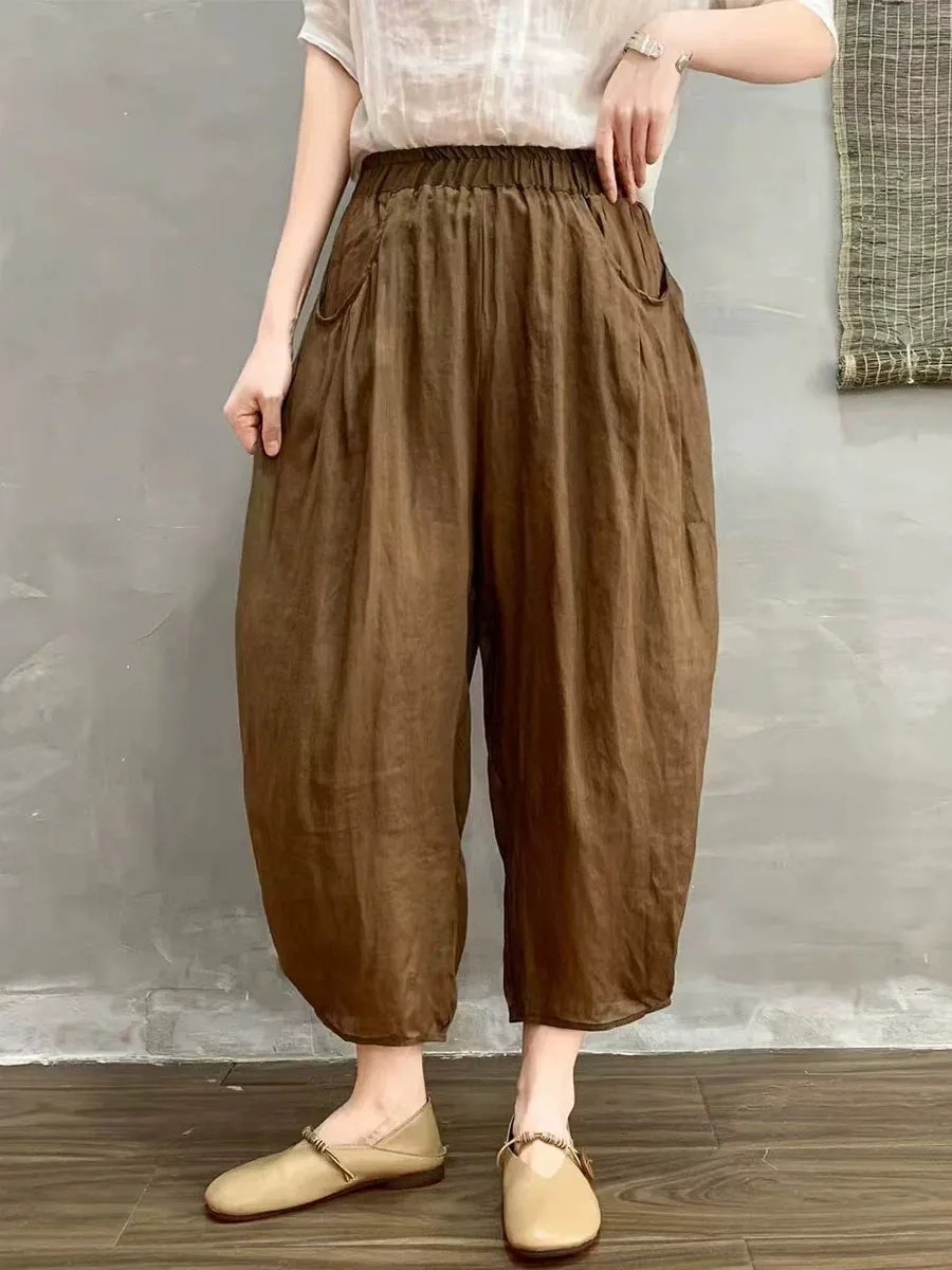 Women Summer Ramie Vintage Style Loose Harem Ankle Pants