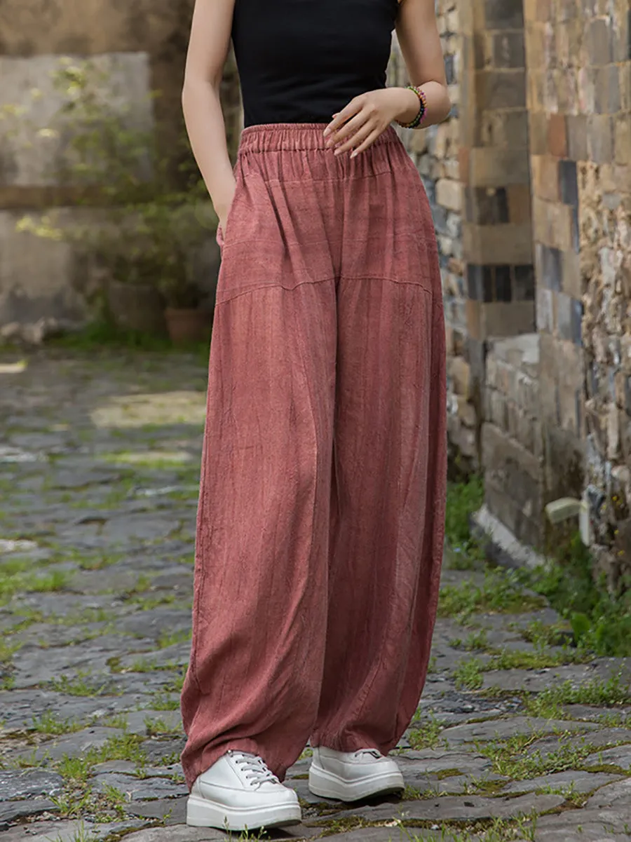 Women Summer Retro Pure Color 100%Linen Harem Pants