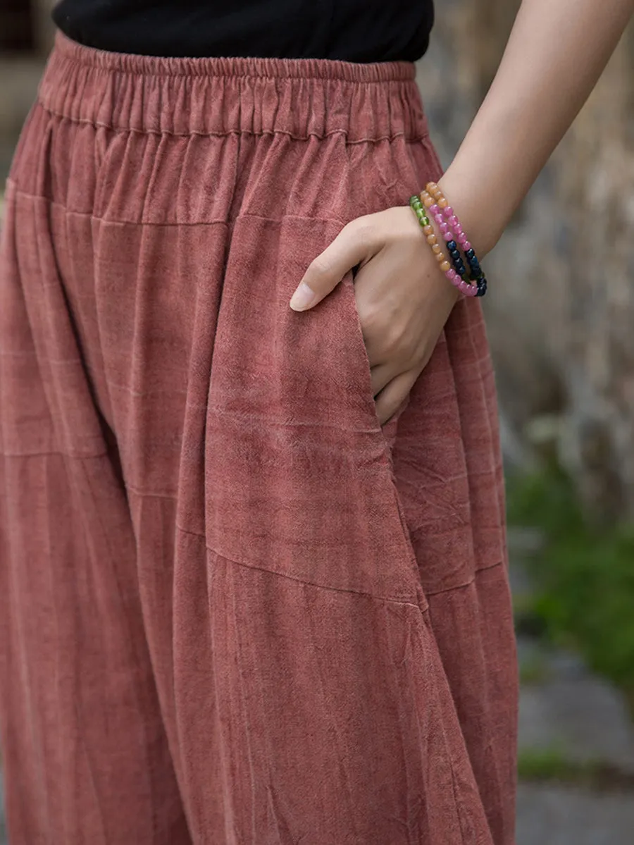 Women Summer Retro Pure Color 100%Linen Harem Pants