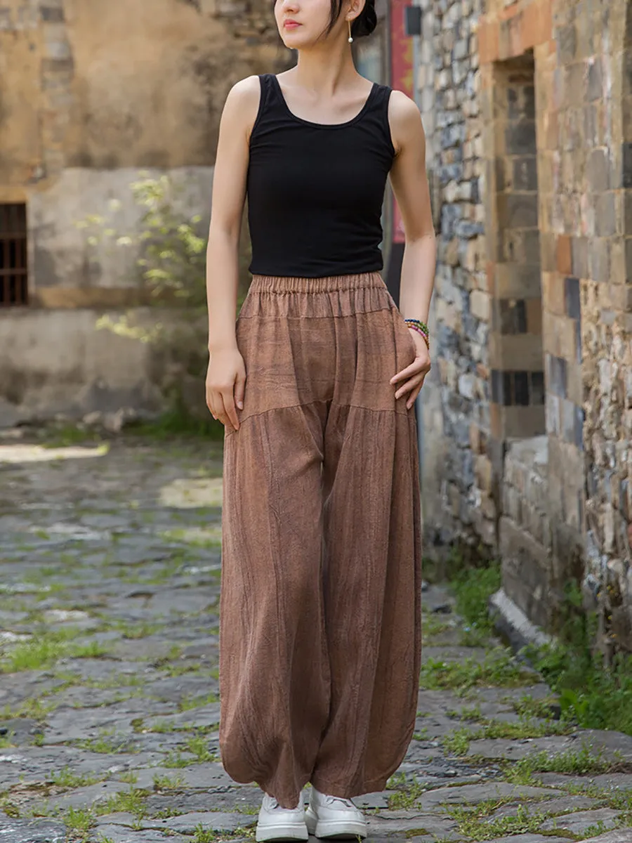 Women Summer Retro Pure Color 100%Linen Harem Pants