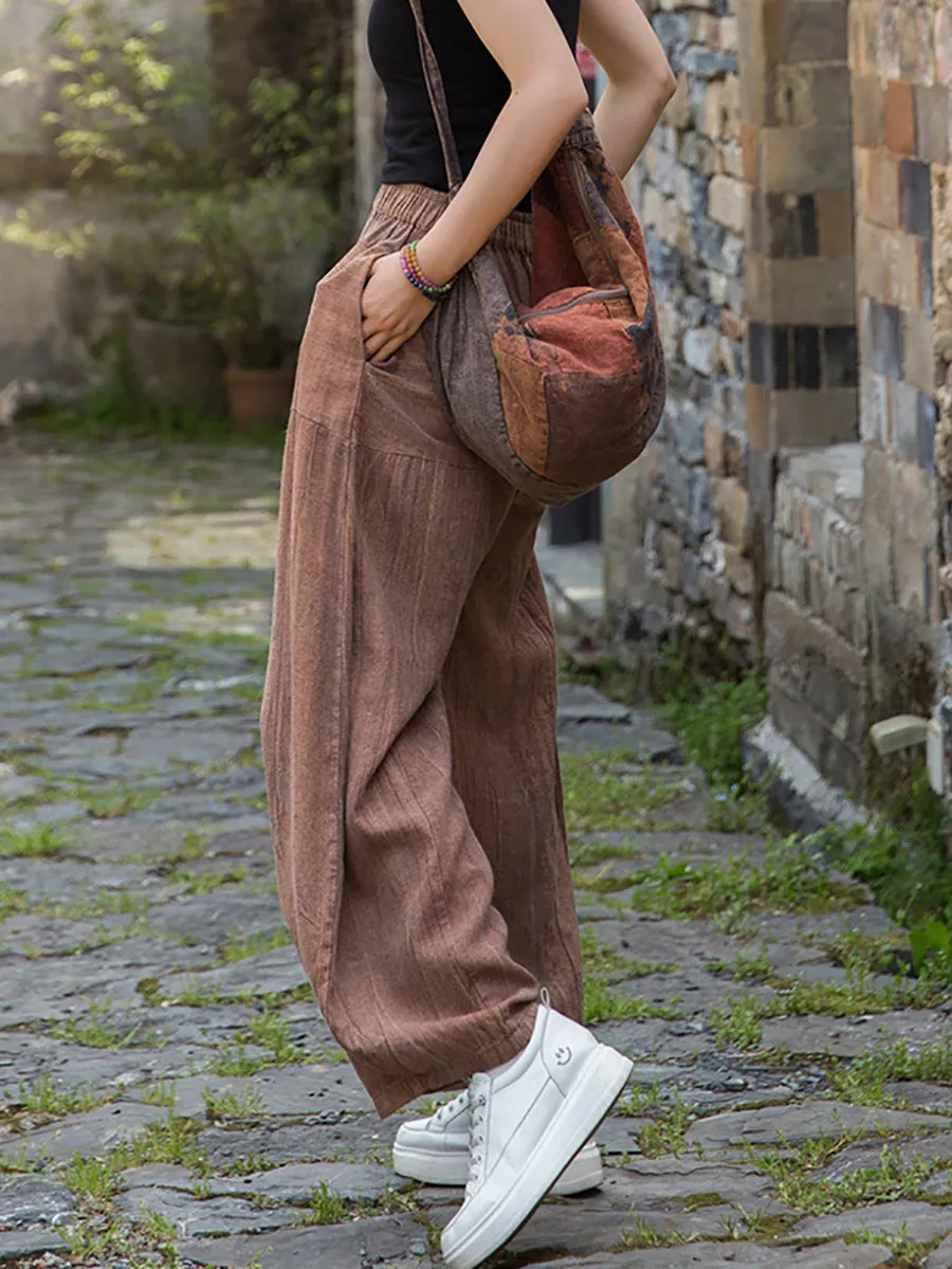 Women Summer Retro Pure Color 100%Linen Harem Pants